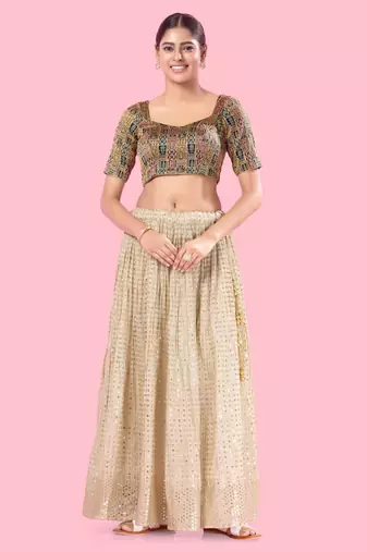 Padded Brocade Round Neck Blouse