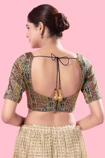 Padded Brocade Round Neck Blouse