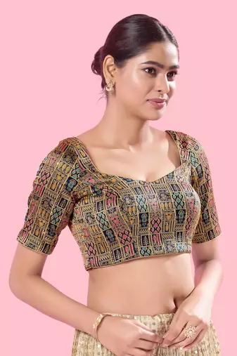 Padded Brocade Round Neck Blouse