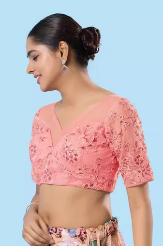 Padded Net Sweatheart Neck Blouse