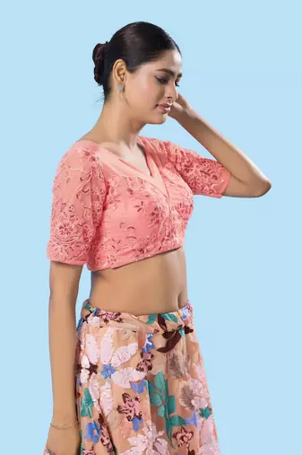 Padded Net Sweatheart Neck Blouse