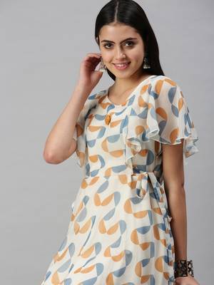 women's ankle length v-neck cream geometric anarkali kurta 1