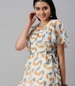 women's ankle length v-neck cream geometric anarkali kurta