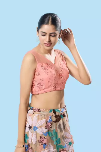 Padded Net Sweatheart Neck Blouse