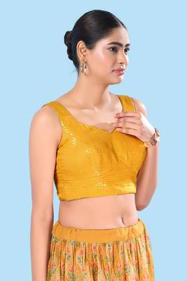 Padded Brocade Round Neck Blouse 5