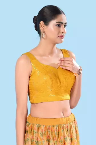 Padded Brocade Round Neck Blouse