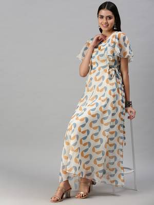 women's ankle length v-neck cream geometric anarkali kurta 5