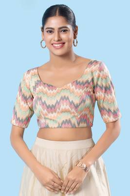 Padded Brocade Round Neck Blouse 1