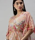 women's calf length v-neck multi floral kaftan kurta