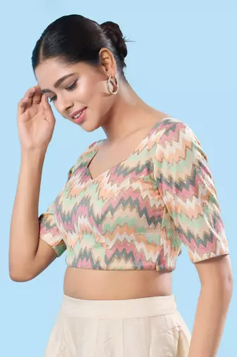 Padded Brocade Round Neck Blouse