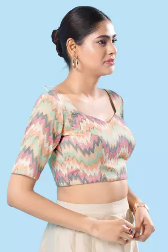 Padded Brocade Round Neck Blouse
