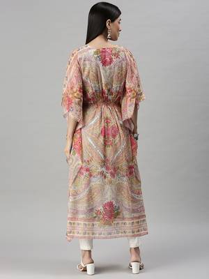 women's calf length v-neck multi floral kaftan kurta 4