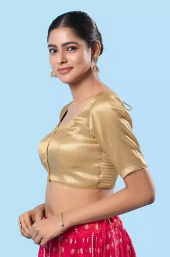 Padded Shimmer Round Neck Blouse