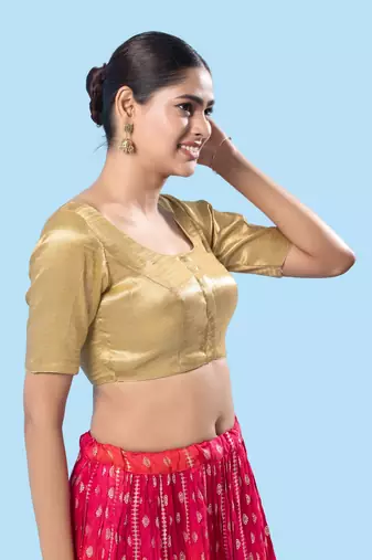 Padded Shimmer Round Neck Blouse
