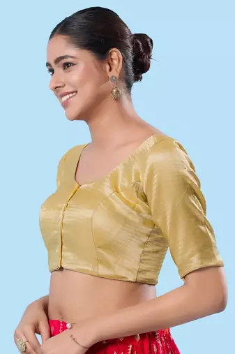 Padded Shimmer Round Neck Blouse
