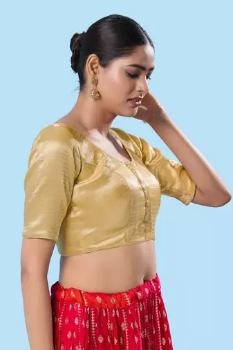 Padded Shimmer Round Neck Blouse