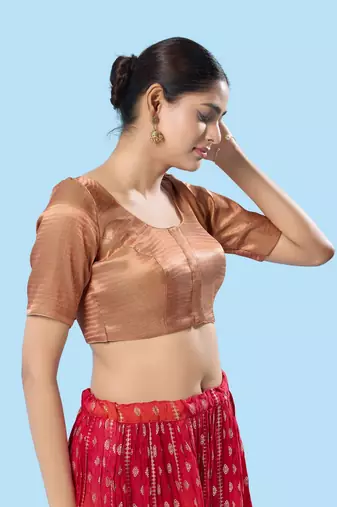 Padded Shimmer Round Neck Blouse