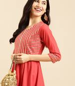 women's ankle length round neck red solid a-line kurta