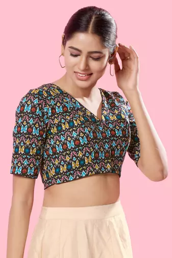 Padded Cotton V Neck Blouse