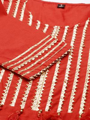 women's ankle length round neck red solid a-line kurta 2