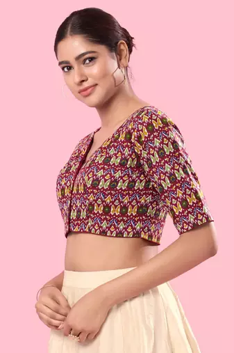 Padded Cotton V Neck Blouse