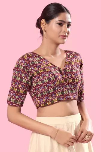 Padded Cotton V Neck Blouse