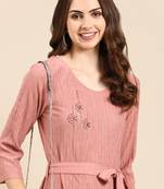 women's calf length scoop neck mauve solid a-line kurta