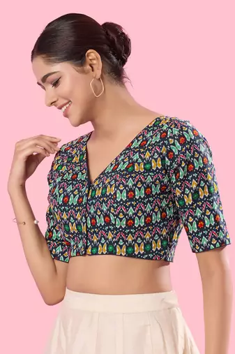Padded Cotton V Neck Blouse