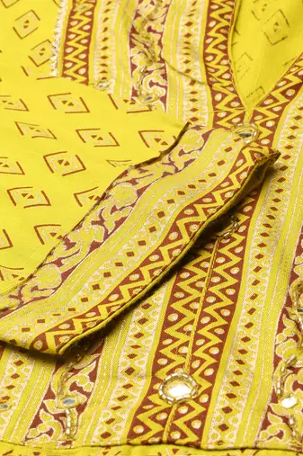 women's calf length mandarin collar lime green geometric straight kurta