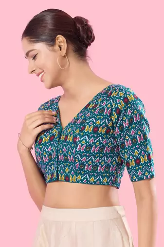 Padded Cotton V Neck Blouse