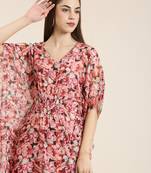 Showoff women's ankle length v-neck peach floral kaftan kurta
