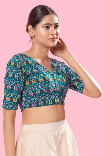 Padded Cotton V Neck Blouse