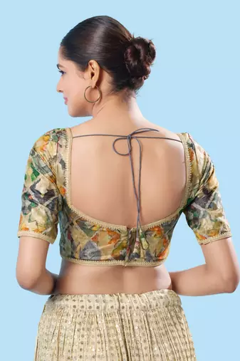 Padded Brocade V Neck Blouse