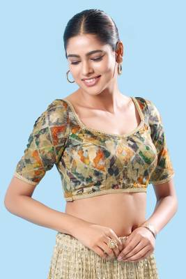 Padded Brocade V Neck Blouse 5