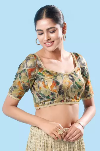 Padded Brocade V Neck Blouse