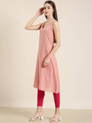 Showoff women's ankle length v-neck peach floral kaftan kurta 5
