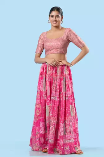 Padded Brocade Round Neck Blouse