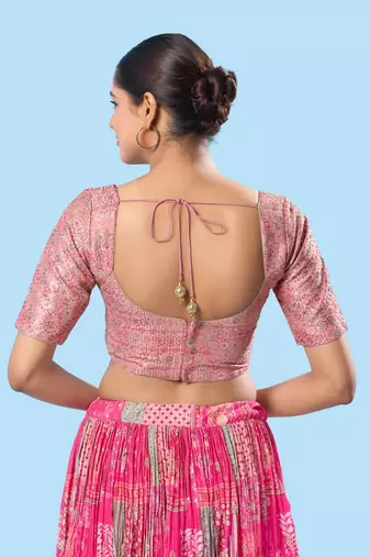 Padded Brocade Round Neck Blouse