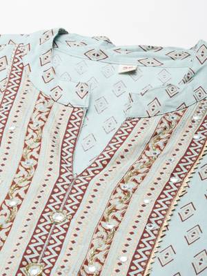 women's ankle length mandarin collar turquoise blue ethnic motifs anarkali kurta 3
