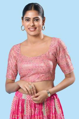 Padded Brocade Round Neck Blouse 1