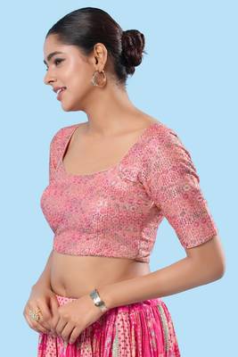 Padded Brocade Round Neck Blouse 4