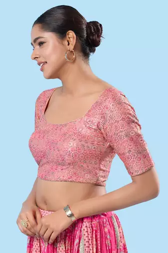 Padded Brocade Round Neck Blouse