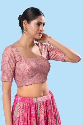Padded Brocade Round Neck Blouse 5