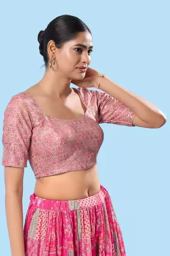 Padded Brocade Round Neck Blouse