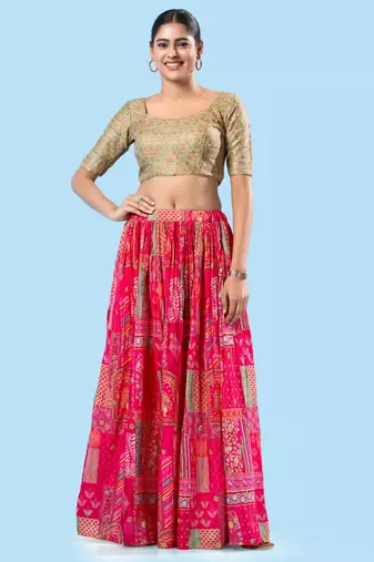 Padded Brocade Round Neck Blouse