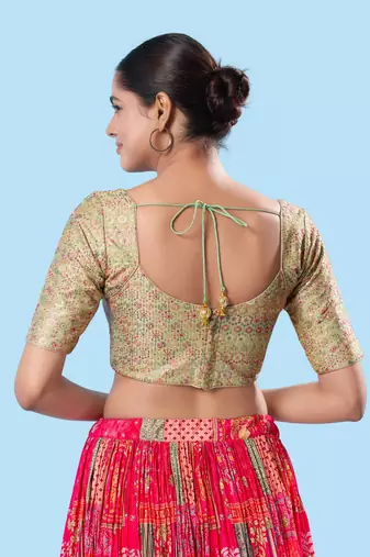 Padded Brocade Round Neck Blouse