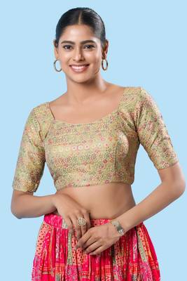 Padded Brocade Round Neck Blouse 1
