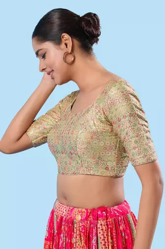 Padded Brocade Round Neck Blouse