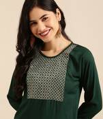 women's calf length round neck green solid straight kurta