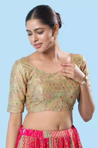 Padded Brocade Round Neck Blouse